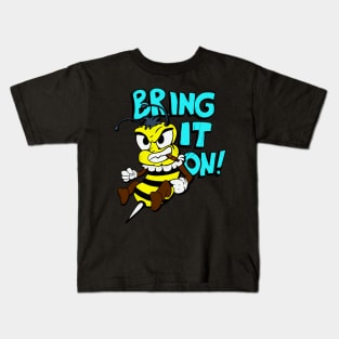 Cartoon Bee Bring It On Fighting Funny Insect Kids T-Shirt